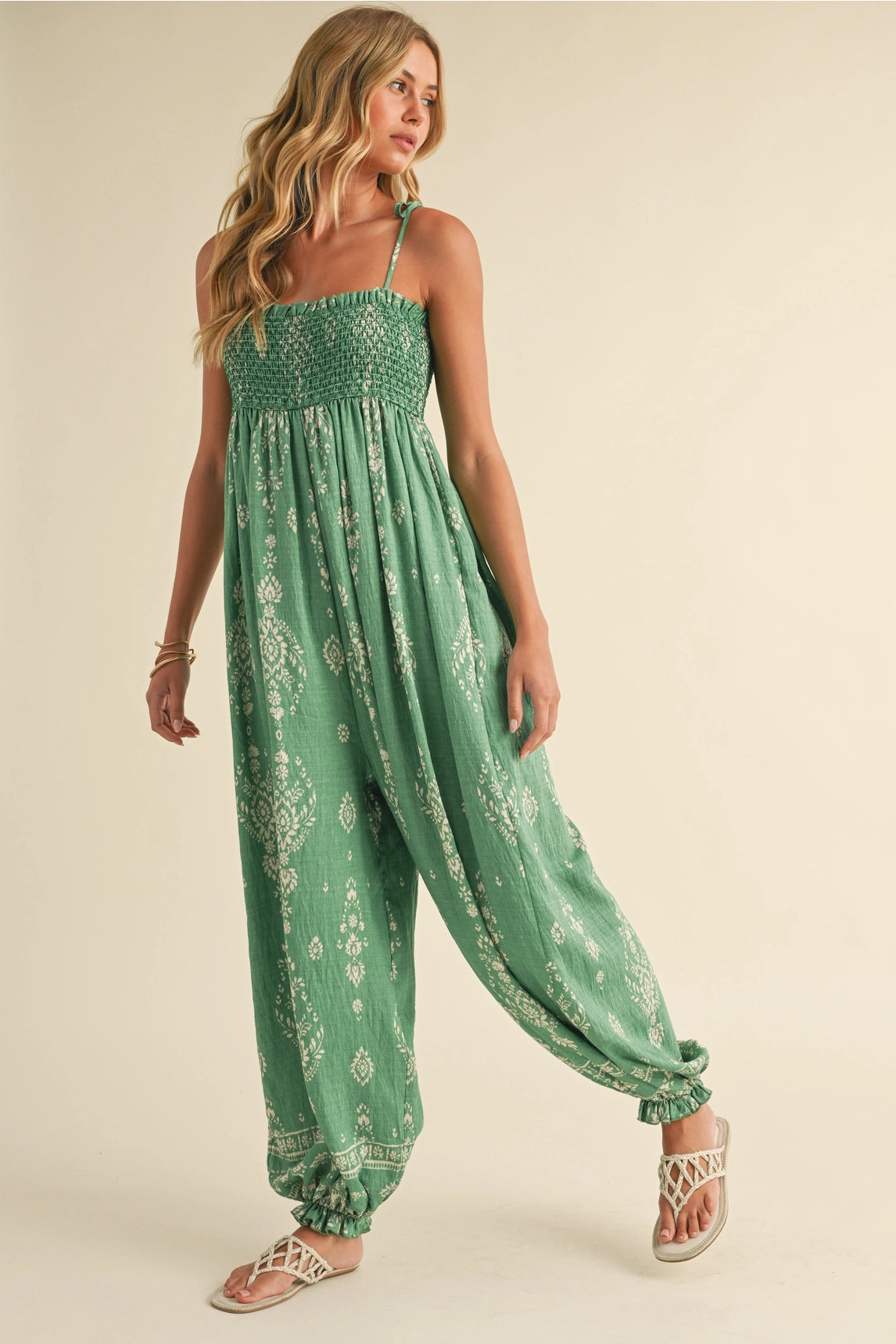 Lilly Printed Balloon Jumpsuit - Green