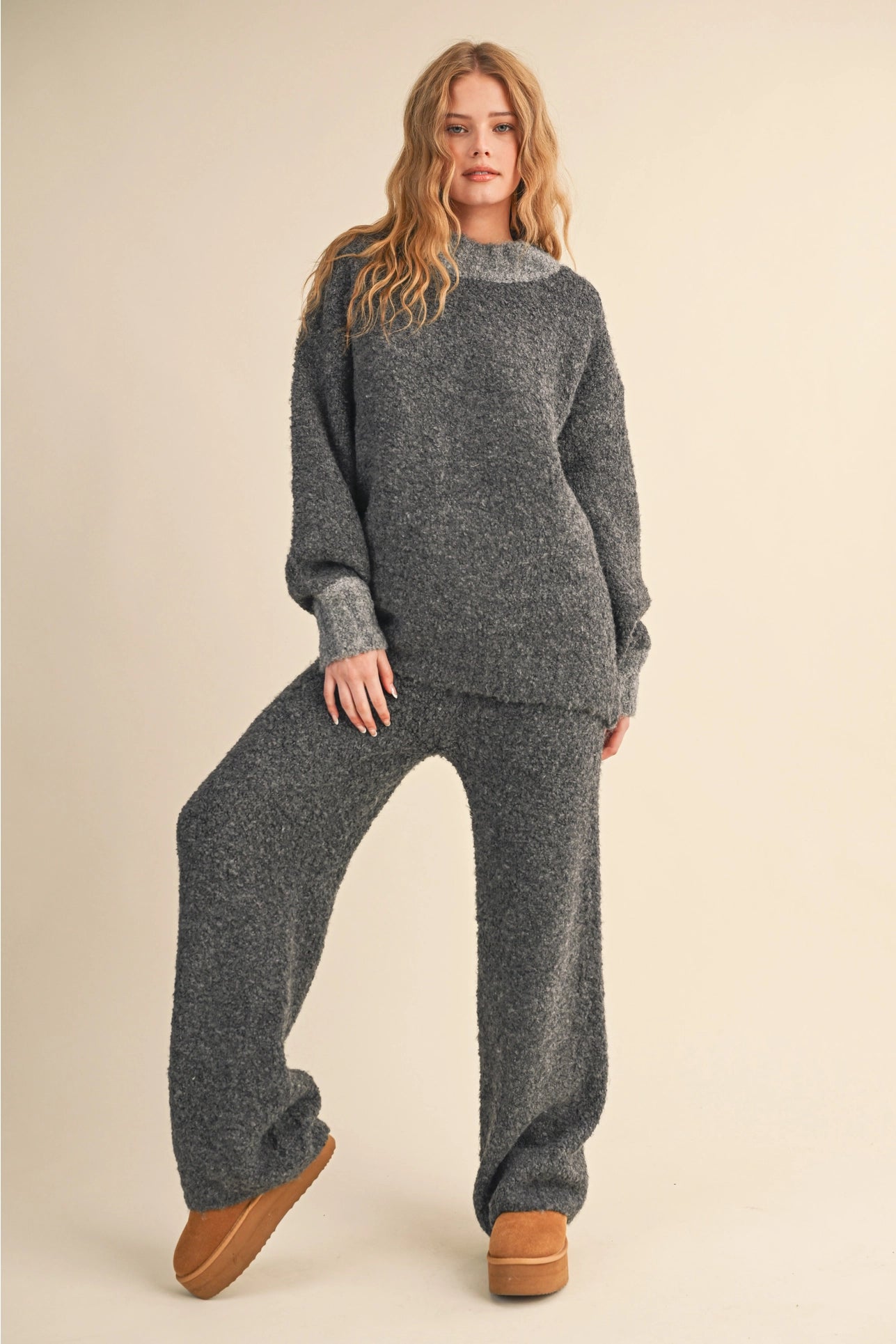 Matching Boucle Sweater Set - Charcoal