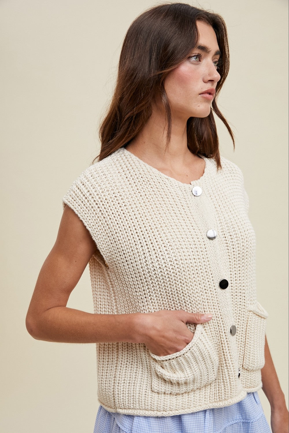 Button Up Sweater Vest - Cream