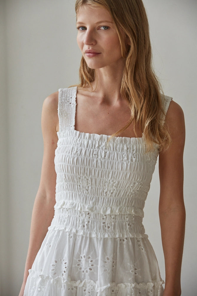 Cotton Eyelet Smocked Mini Dress