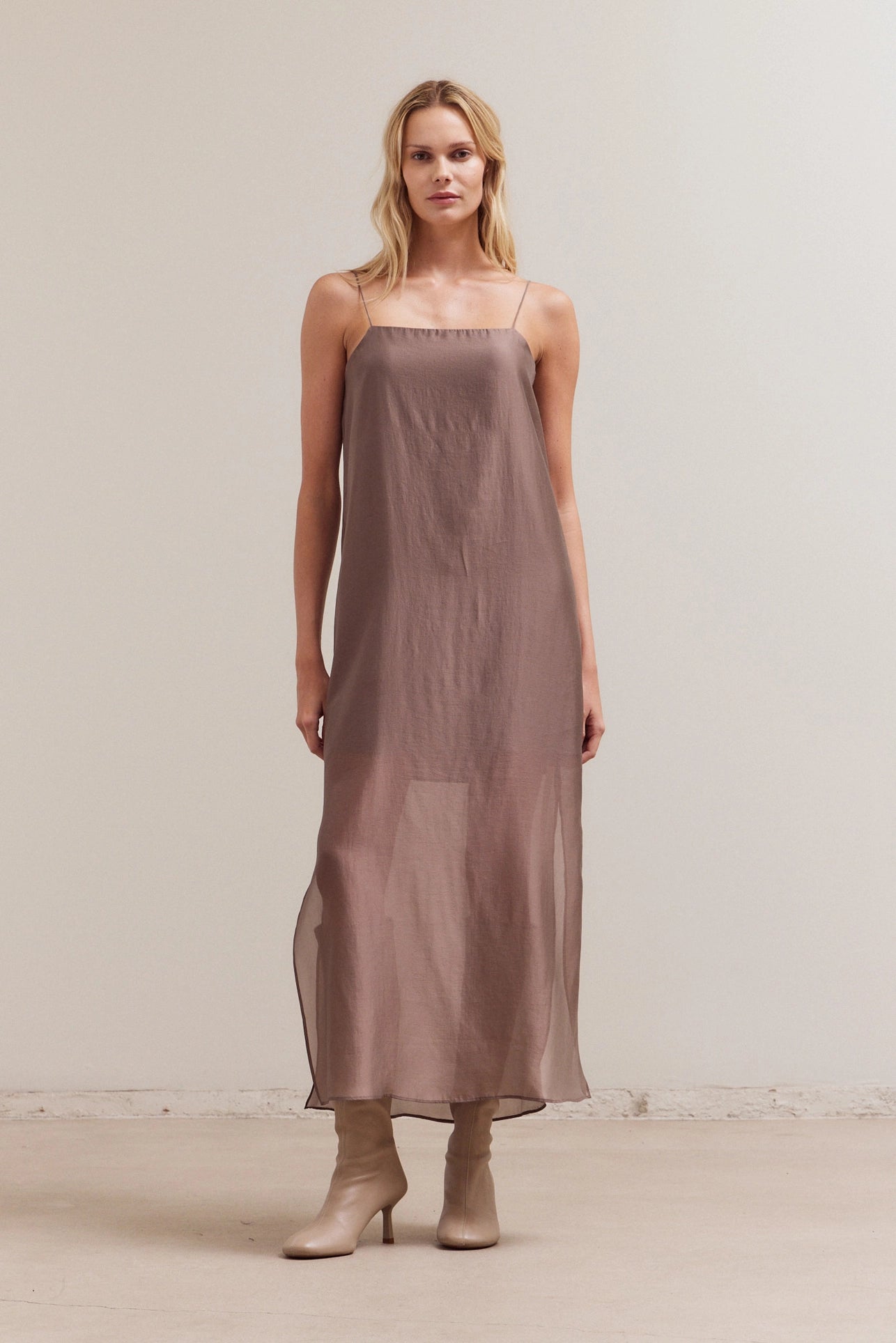 Sheer Maxi Dress - Brown