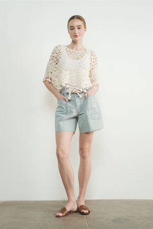 Vintage Washed Barrel Denim Shorts - Stripe
