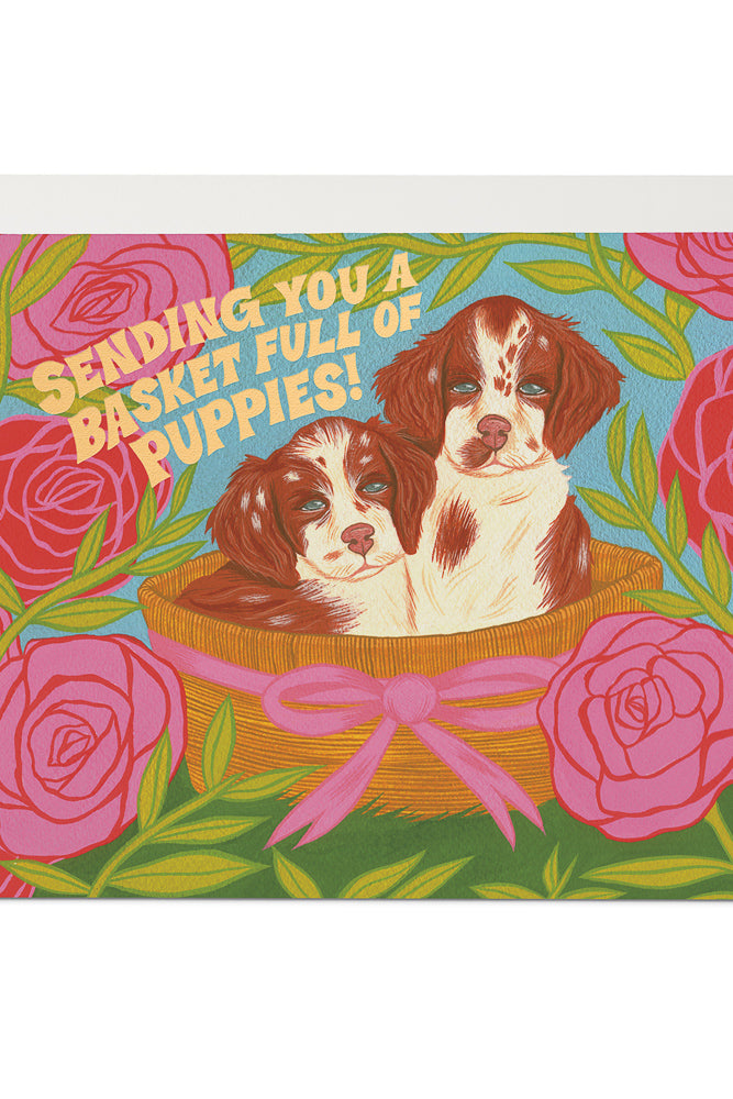 Red Cap Cards - Basket of Puppies
