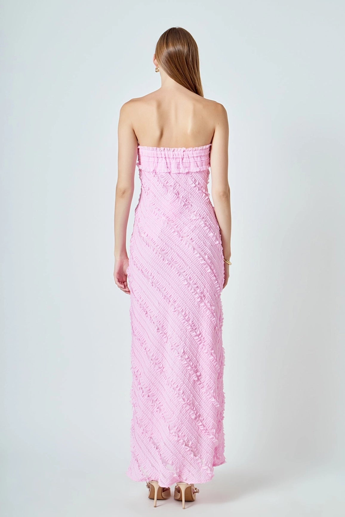 pink ruffle strapless dress Endless Rose - Strapless Ruffled Maxi Dress