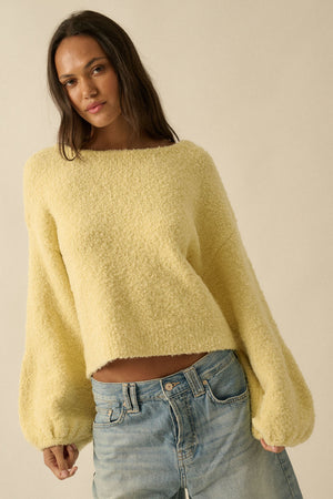 Textured Bubble Sleeve Sweater - Yellow