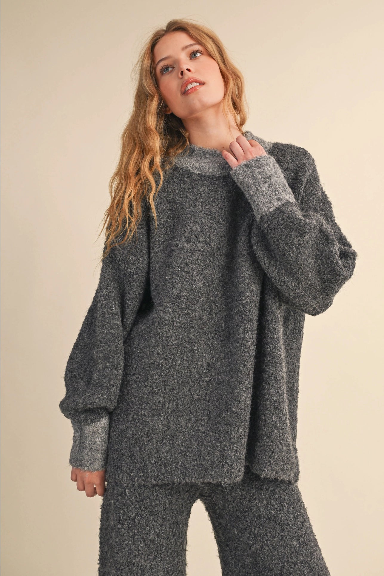 Matching Boucle Sweater Set - Charcoal