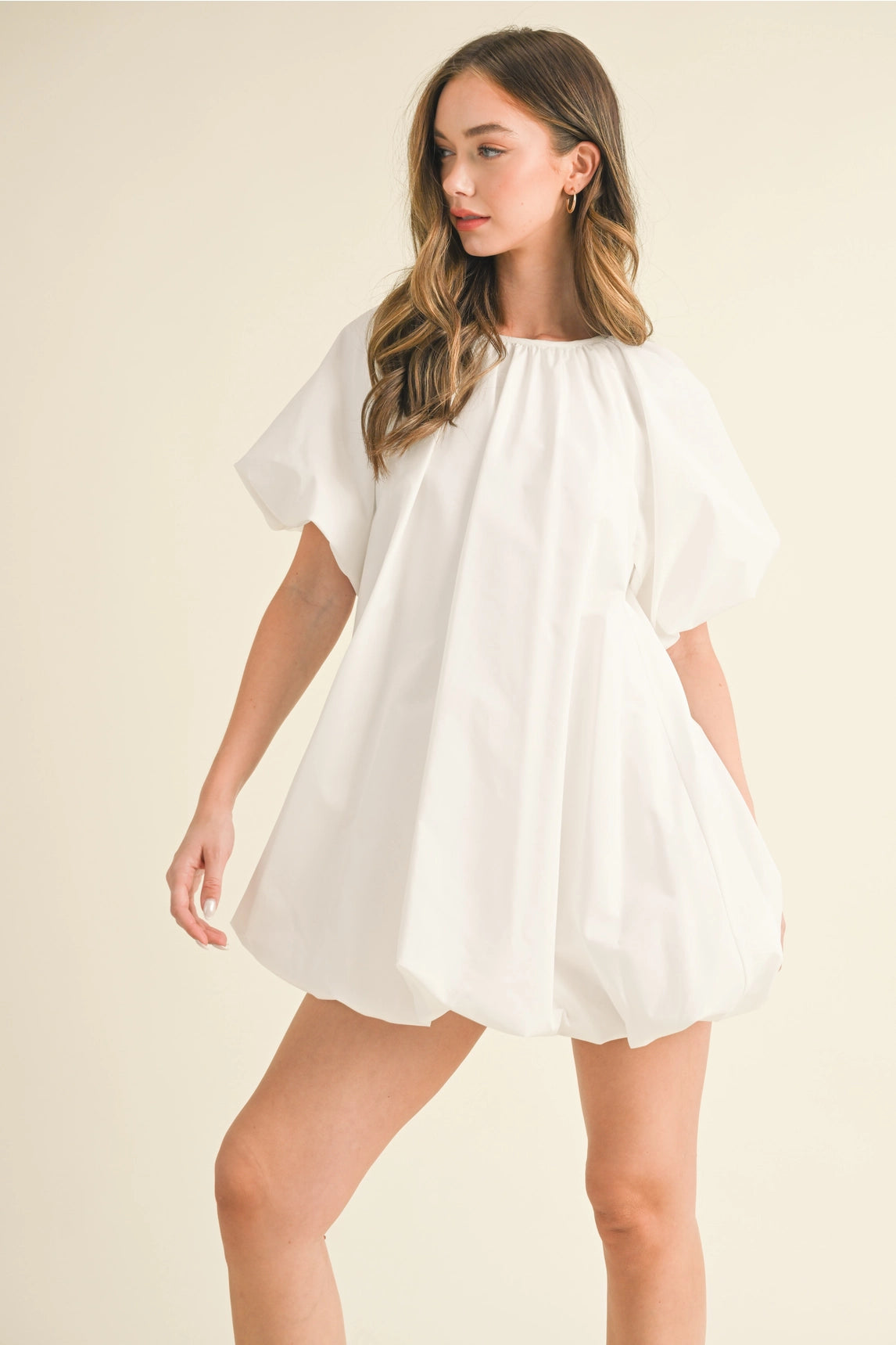 Puff Sleeve Bubble Hem Mini Dress - White