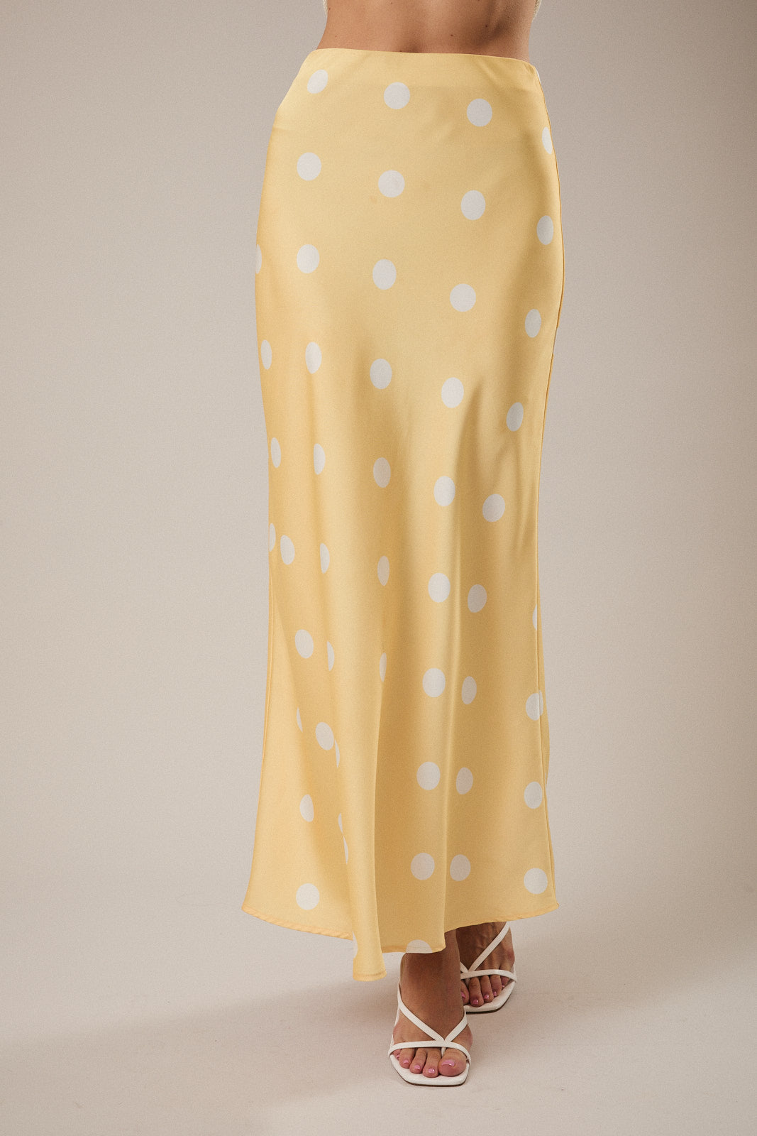 Polka Dot Satin Midi Skirt - Butter