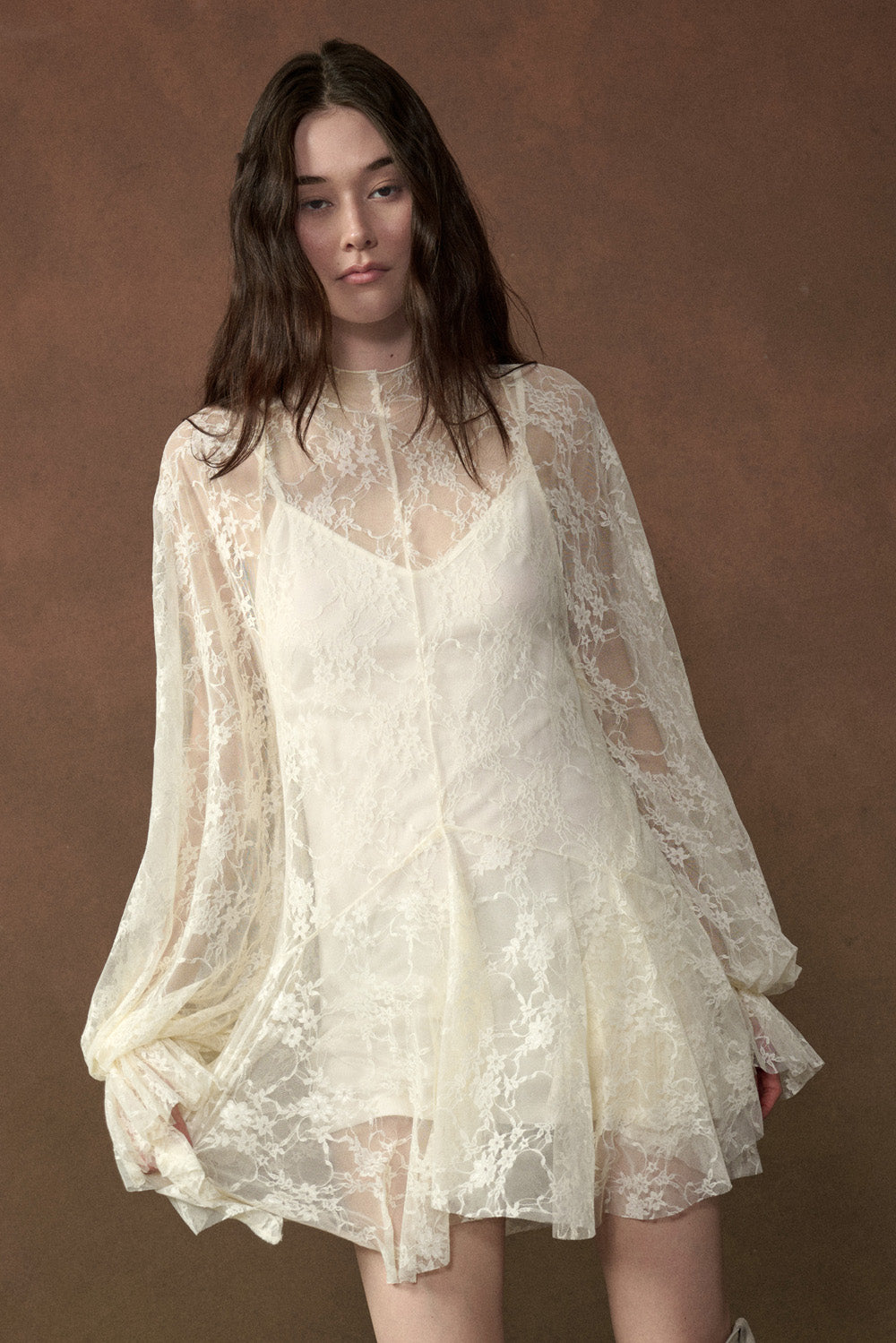 Floral Lace Layered Mini Dress