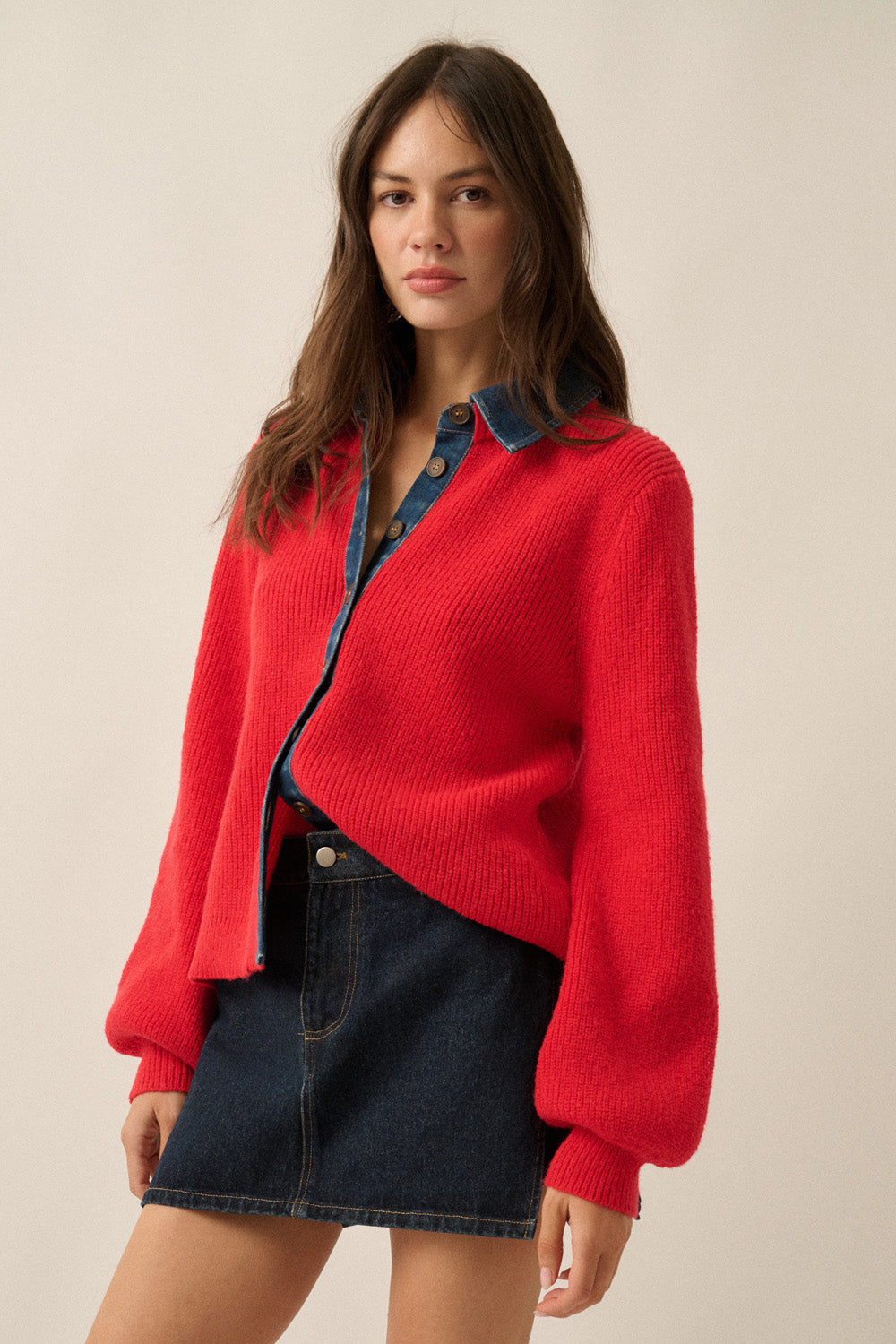 Chloe Button Down Cardigan - Cherry