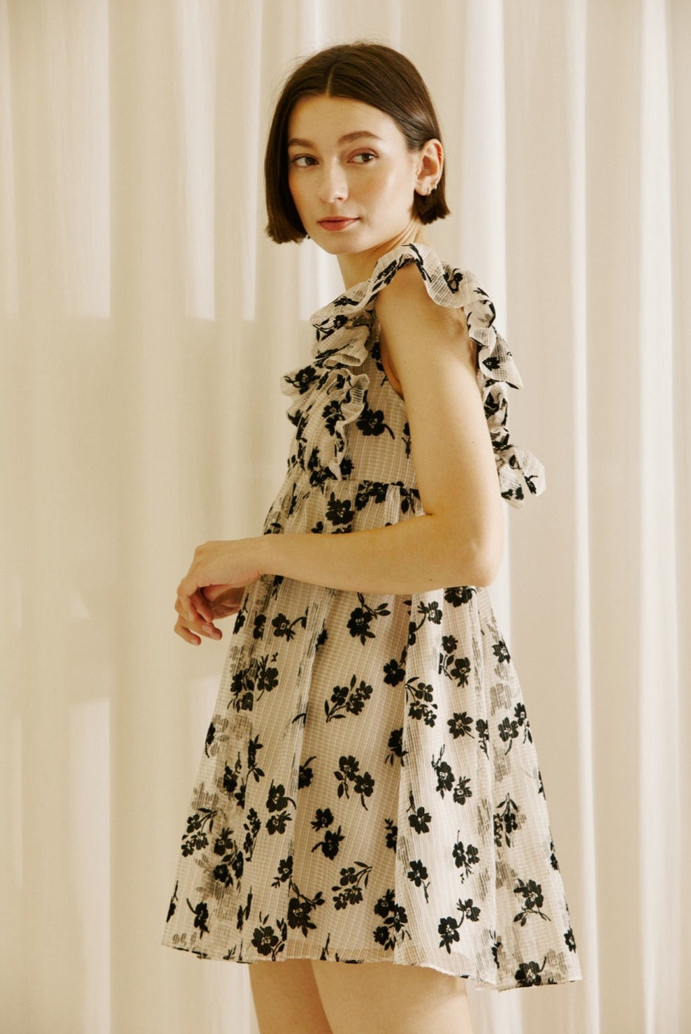 Black Floral Babydoll Mini Dress