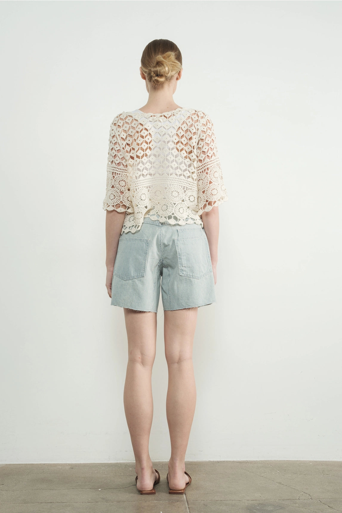 Vintage Washed Barrel Denim Shorts - Stripe