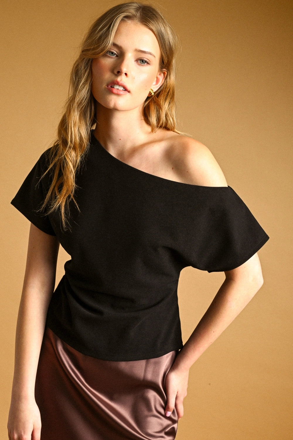 Boat Neck Asymmetric Top - Black