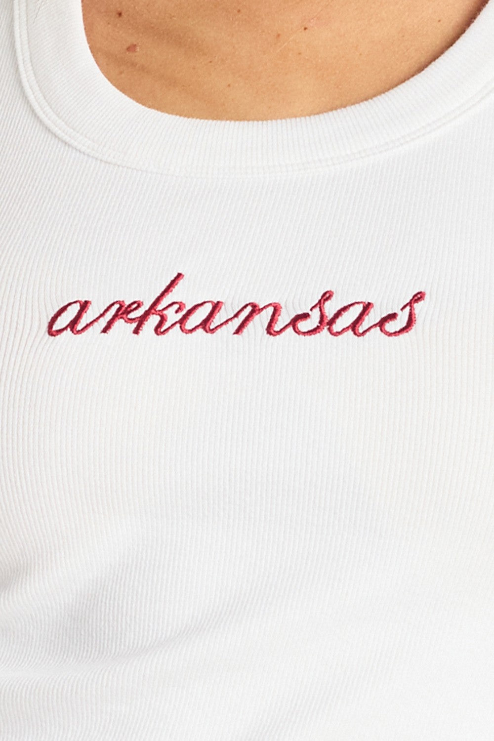 'Arkansas' Embroidered Ribbed Tank Top - White