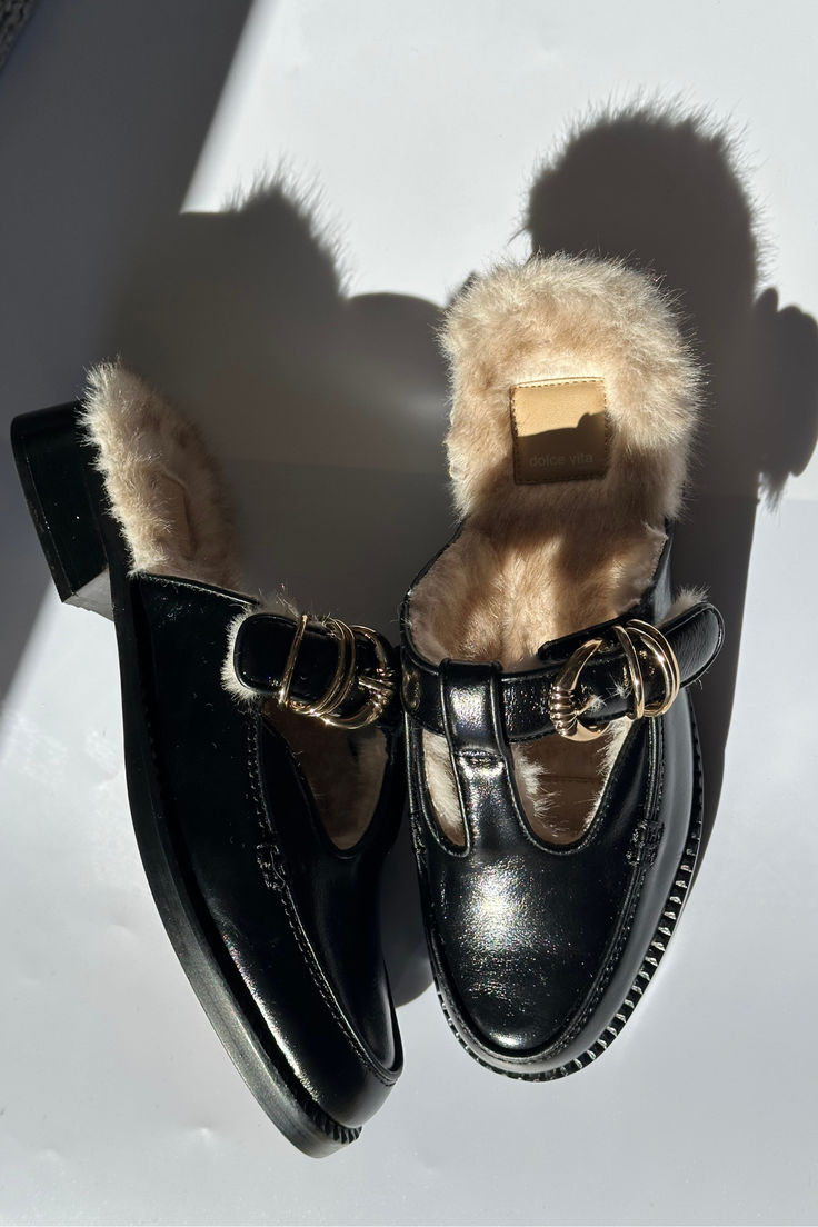 Dolce Vita Harlah Plush Mules - Black Leather