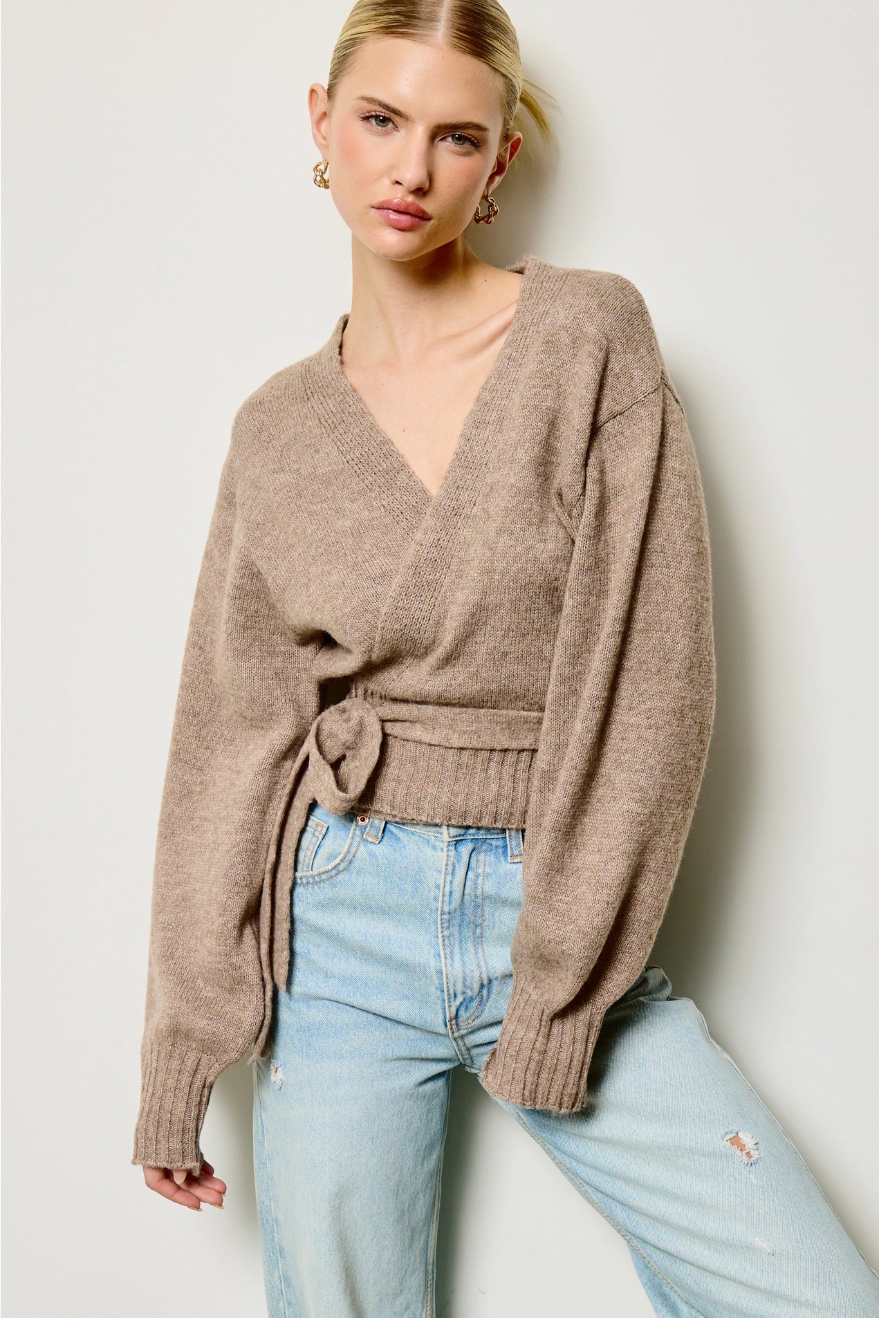 Wrap Tie Knit Sweater - Mocha