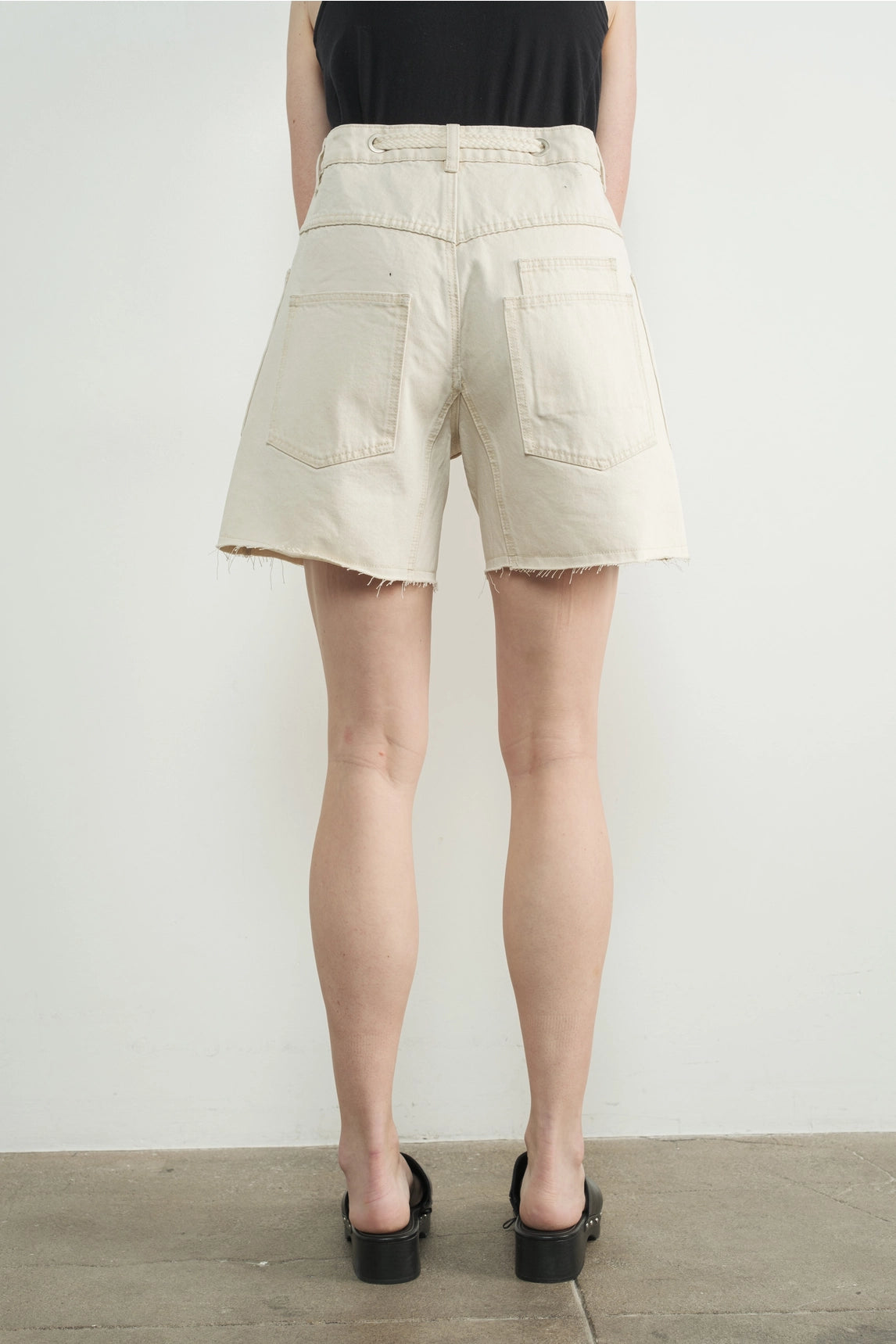 Vintage Washed Barrel Denim Shorts - Cream