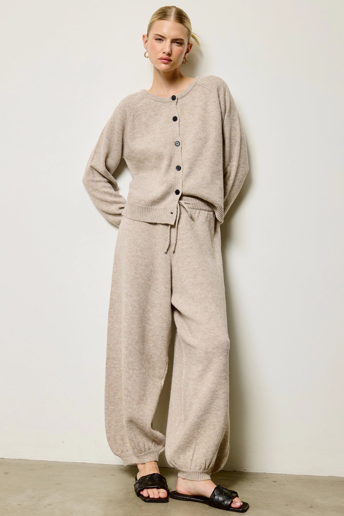 Knit Cardigan Matching Set - Latte