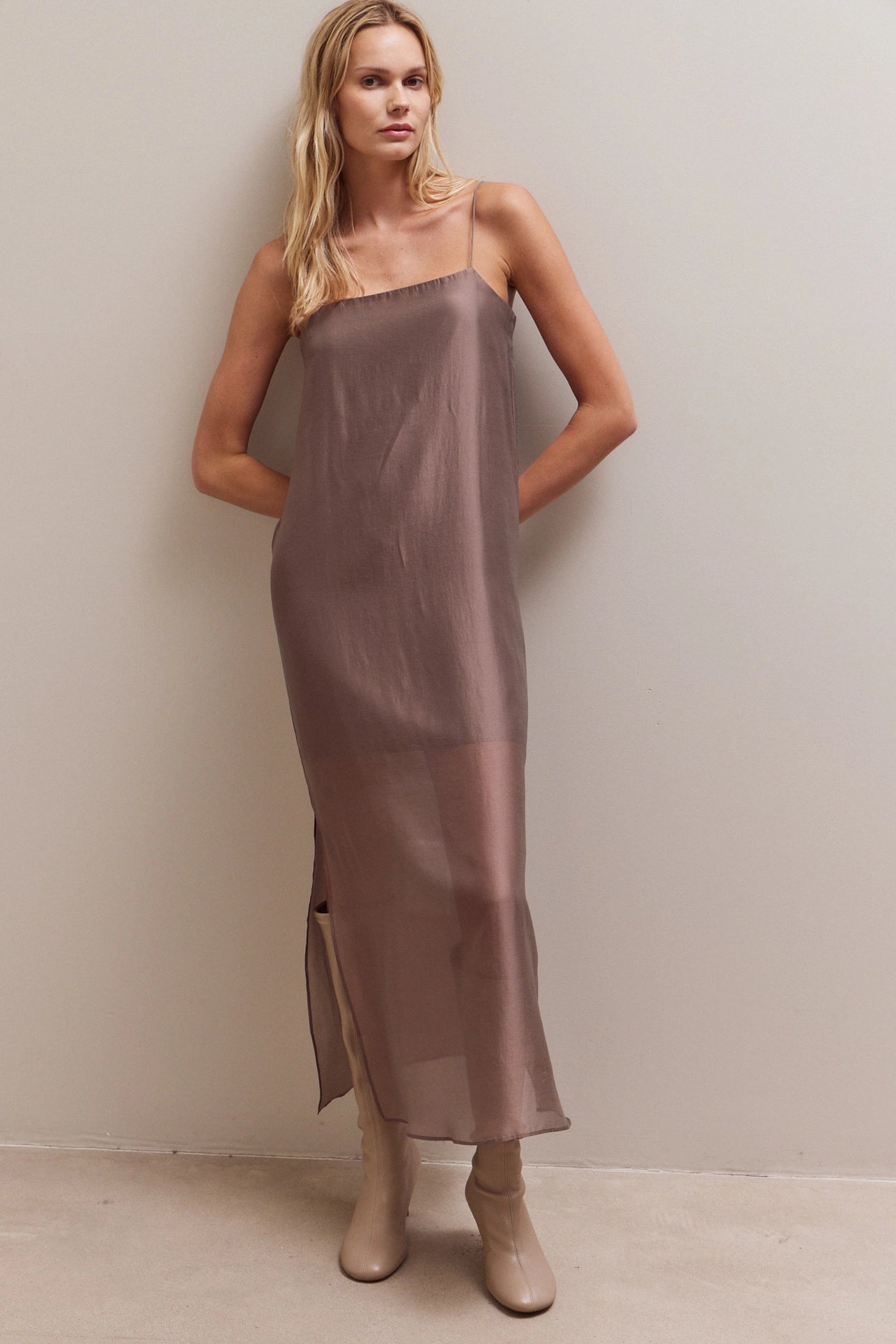Sheer Maxi Dress - Brown
