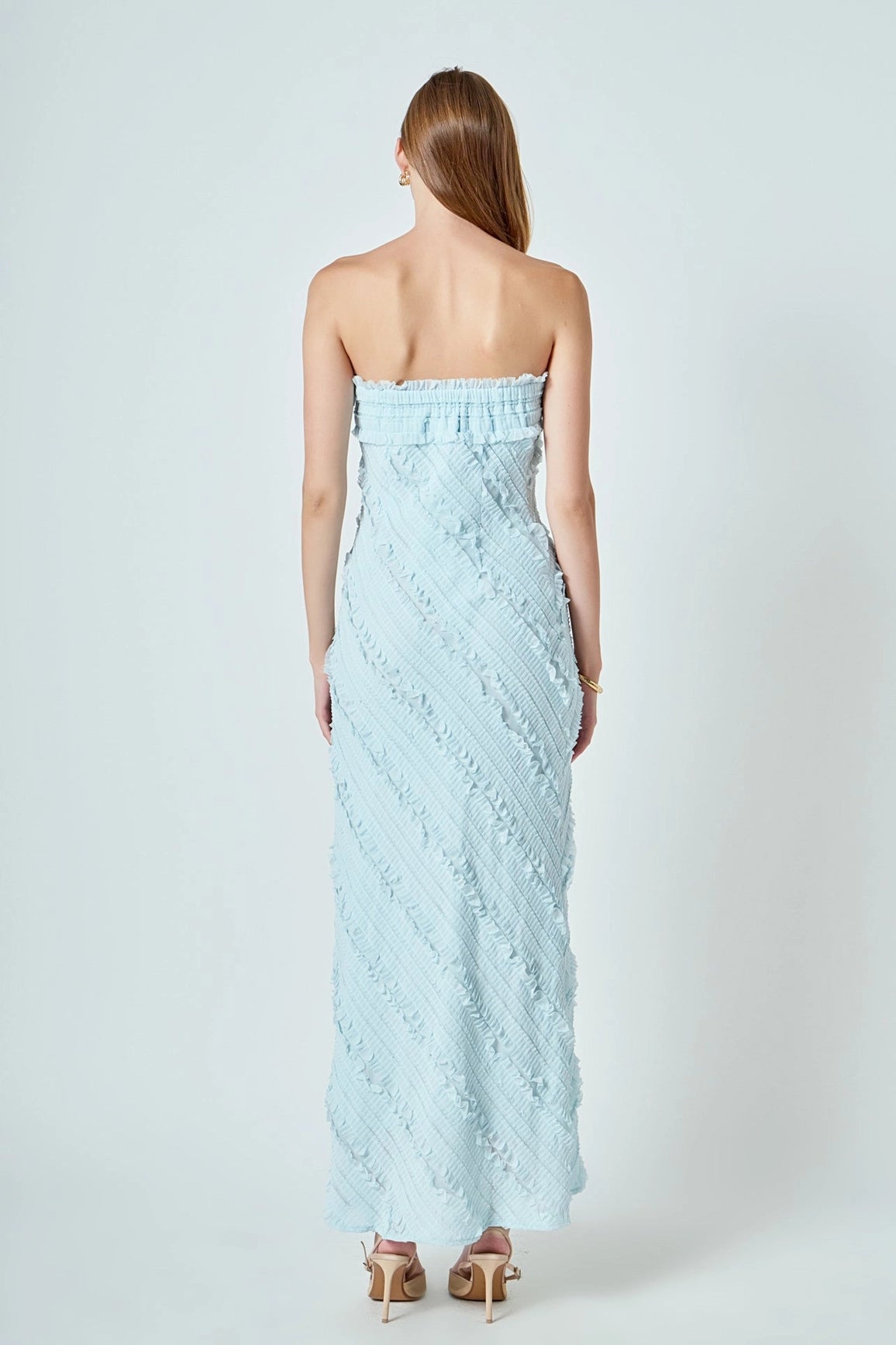Endless Rose - Strapless Ruffled Maxi Dress - Icy Blue