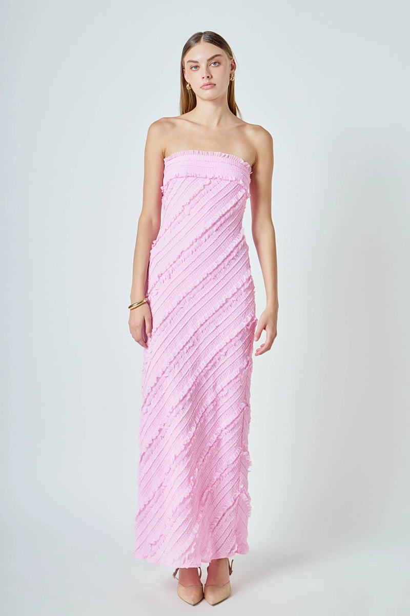 Endless Rose Juliette Strapless Ruffled Maxi Dress Hot Pink / M