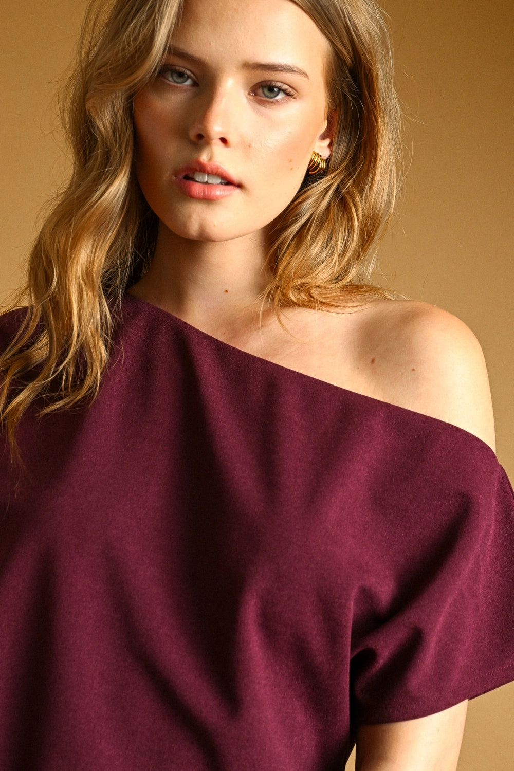 Boat Neck Asymmetric Top - Wine