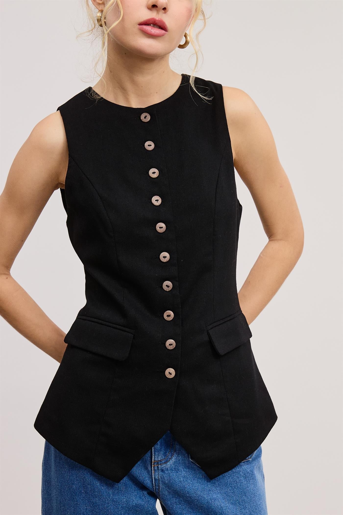 Tailored Long Line Vest - Black