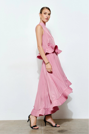 Ruffled High-Low Midi Skirt - Pink