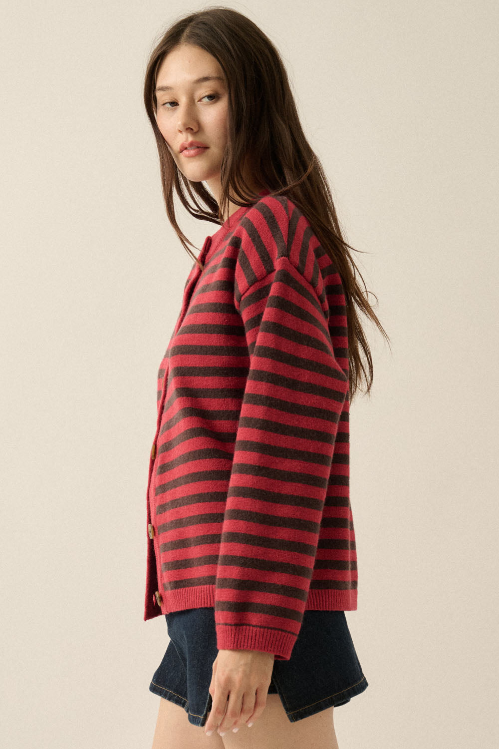 Carrie Striped Cardigan - Red