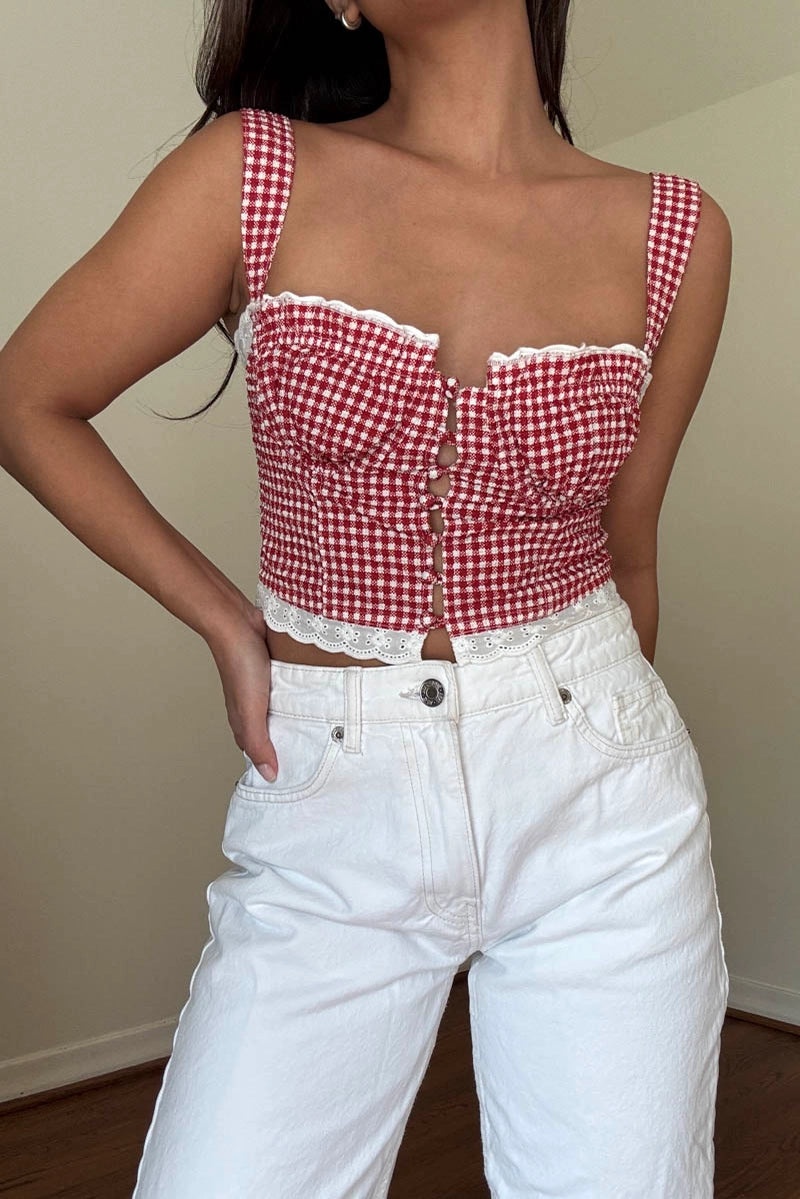 Cropped Button Front Corset Top