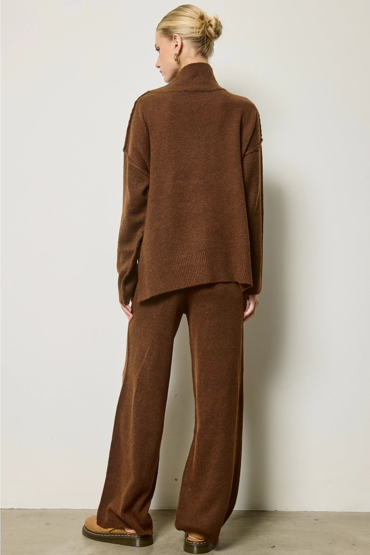 Mock Neck Knit Sweater Set - Chocolate