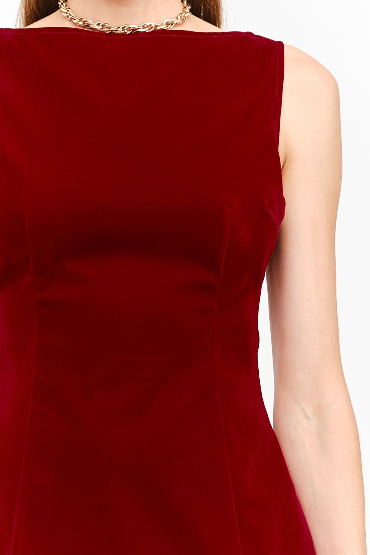 Carmine Velvet Mini Dress - Burgundy