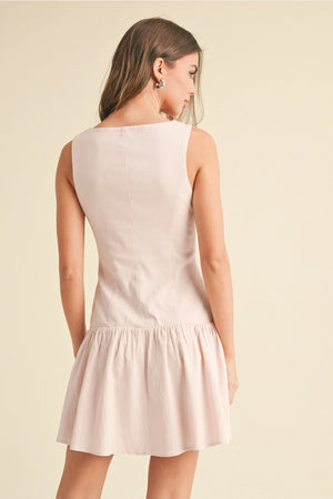 Stretchy Linen Drop Waist Mini Dress - Pink