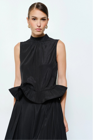 Ruffled Peplum High Neck Top - Black