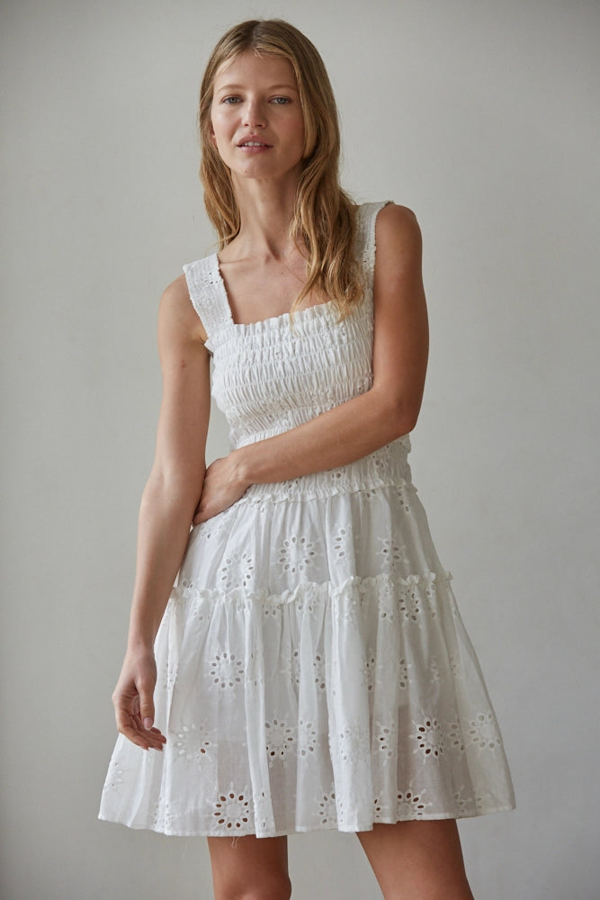 Cotton Eyelet Smocked Mini Dress