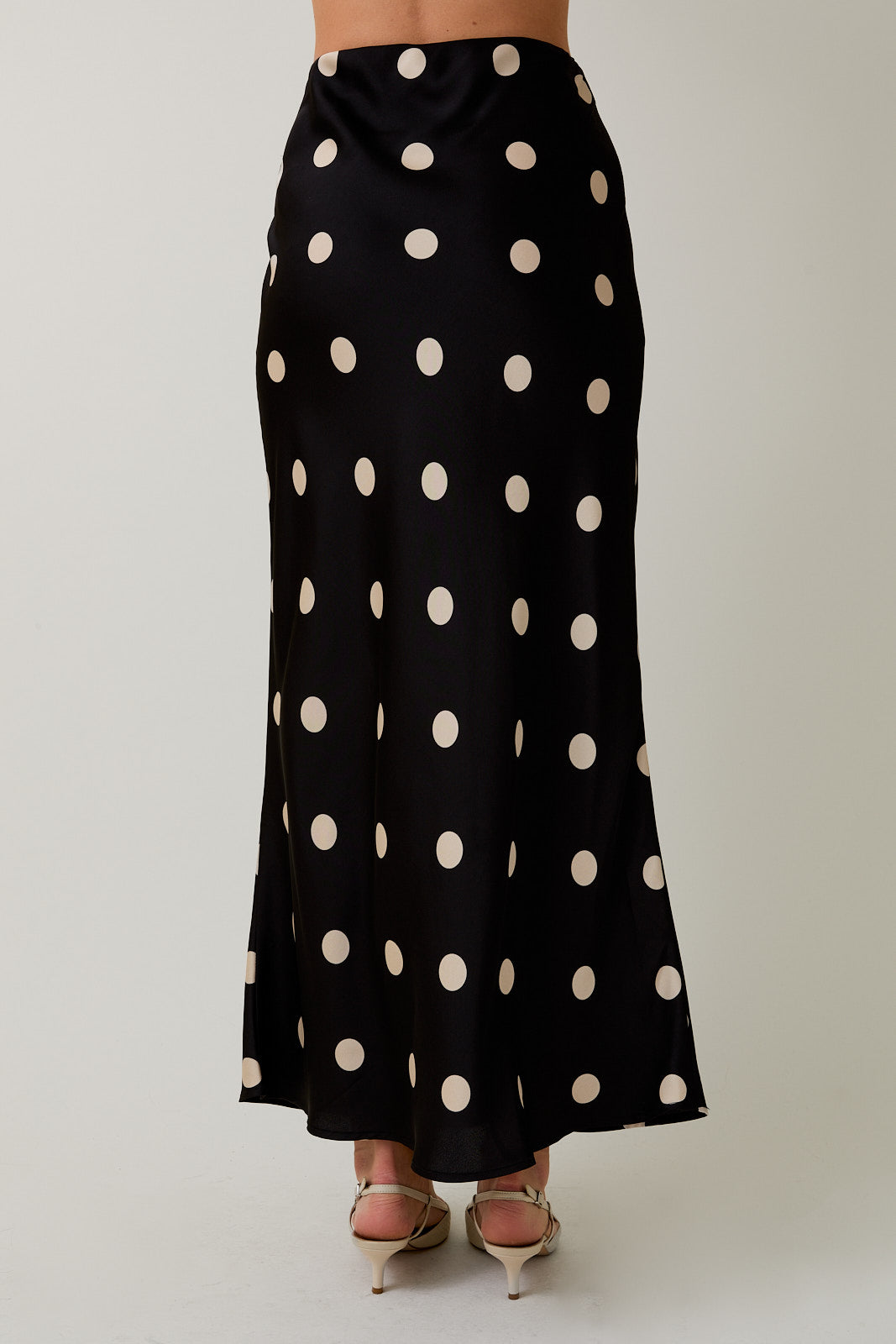 Polka Dot Satin Midi Skirt - Black