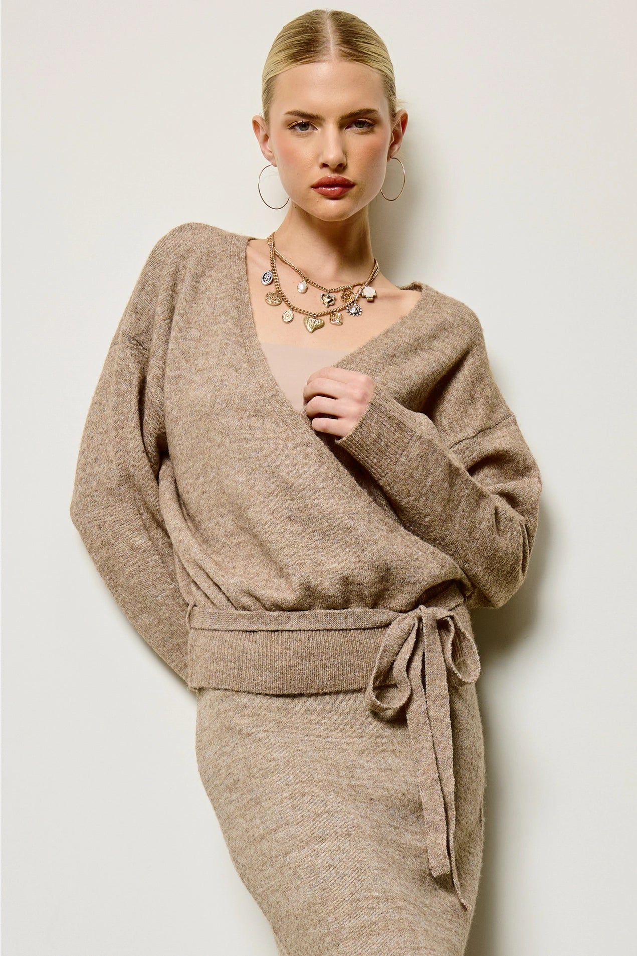 Wrap Knit Cardigan Sweater - Mocha