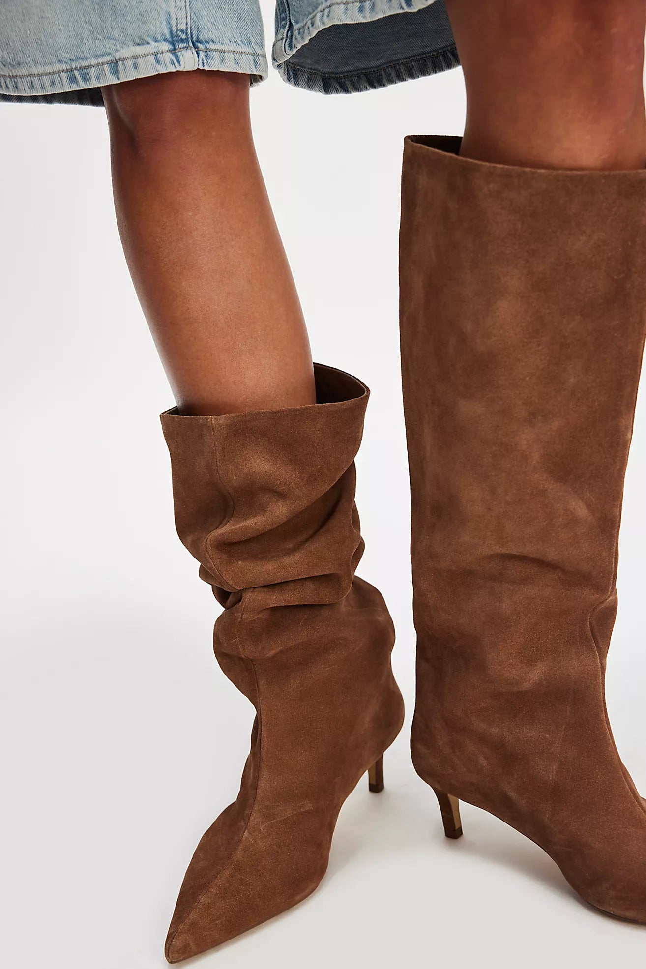 Free People - Kiki Kitten Heel Boot - Tan Suede
