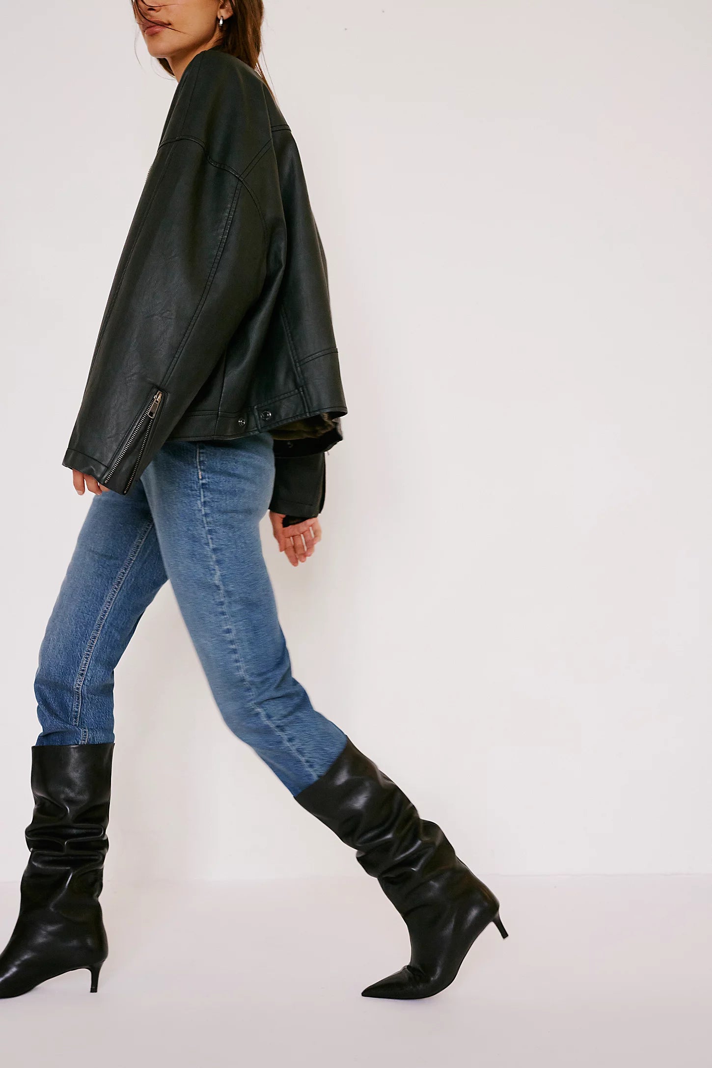 Free People - Kiki Kitten Heel Boots - Black Leather