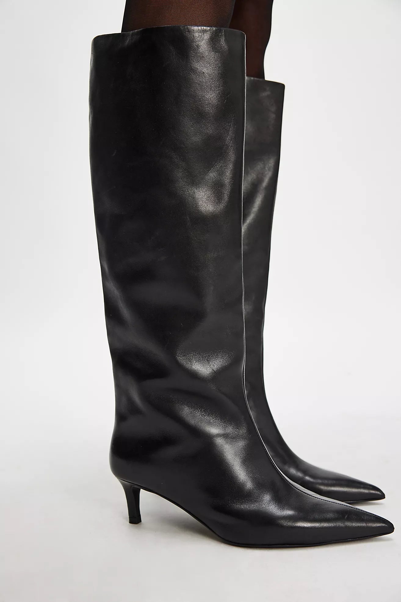 Free People - Kiki Kitten Heel Boots - Black Leather