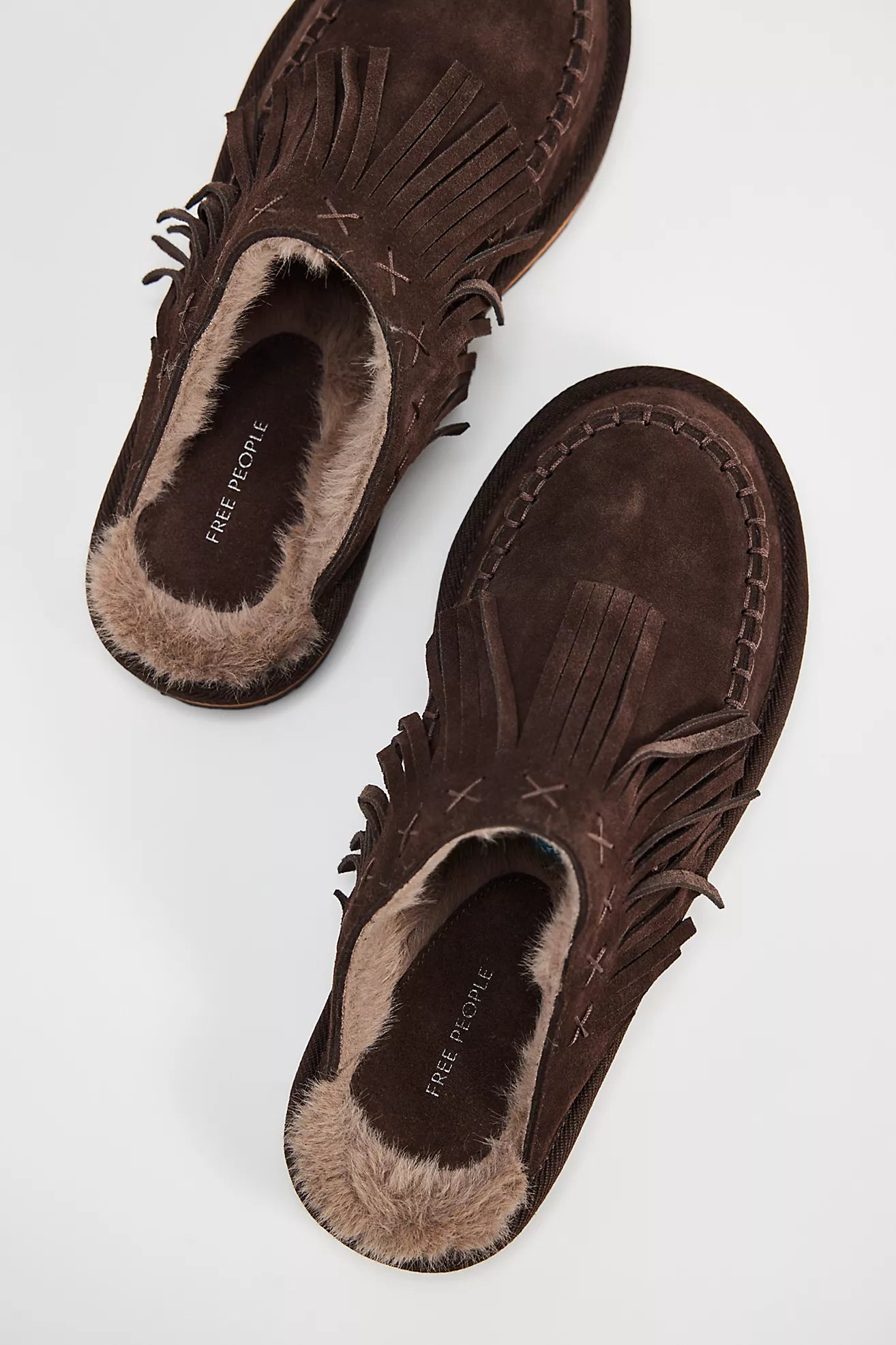 Free People - Fallon Fringe Mules - Chocolate Suede