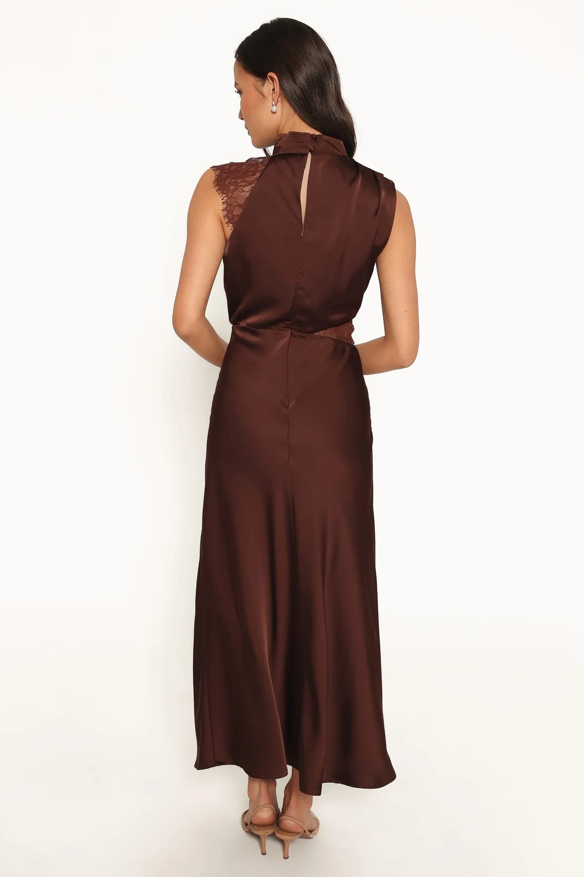 Petal & Pup - Anabelle Halter Neck Lace Maxi Dress - Chocolate Brown