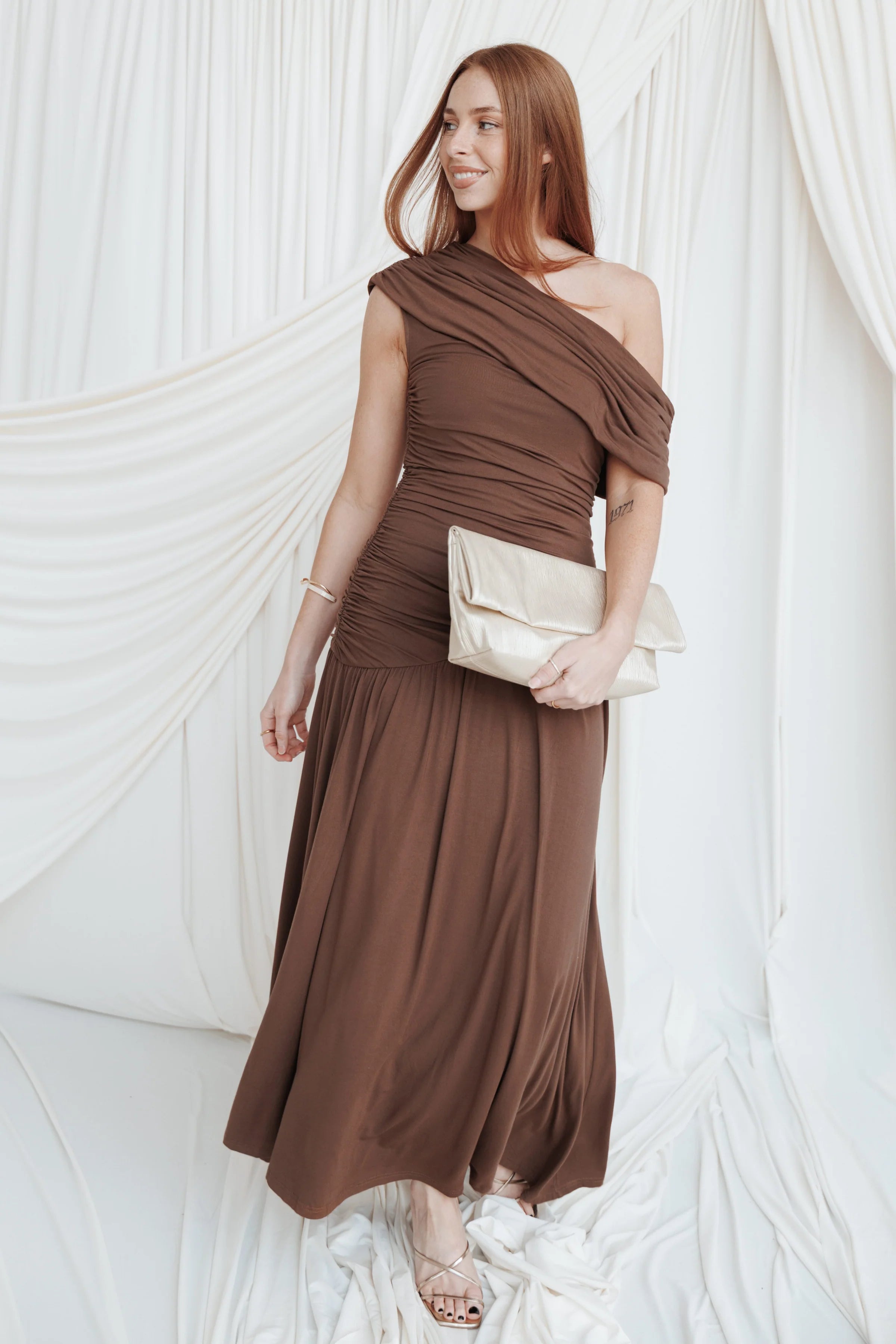 Petal & Pup - Sharmay Off Shoulder Maxi Dress - Brown