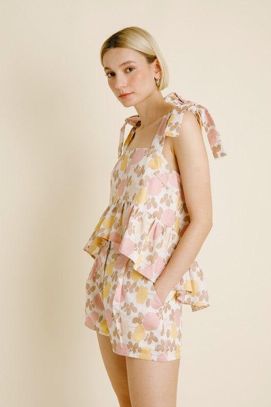 Flower Jacquard Peplum Tops