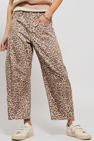 Leopard Print Barrel Jeans