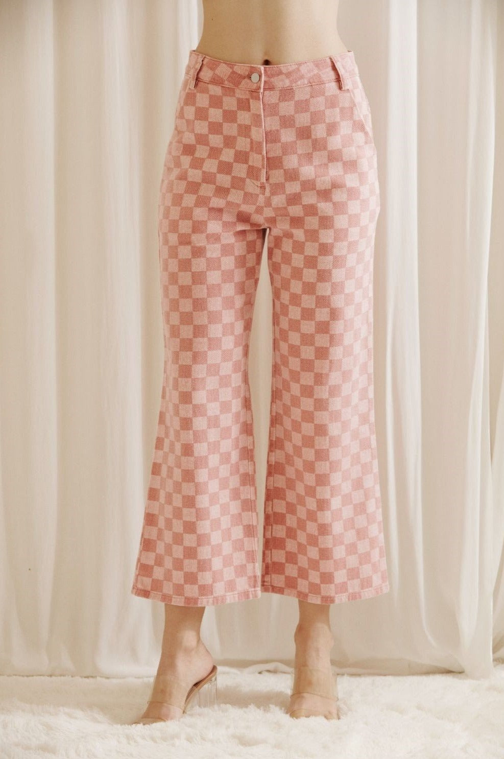 Checkered Print High Waist Pants