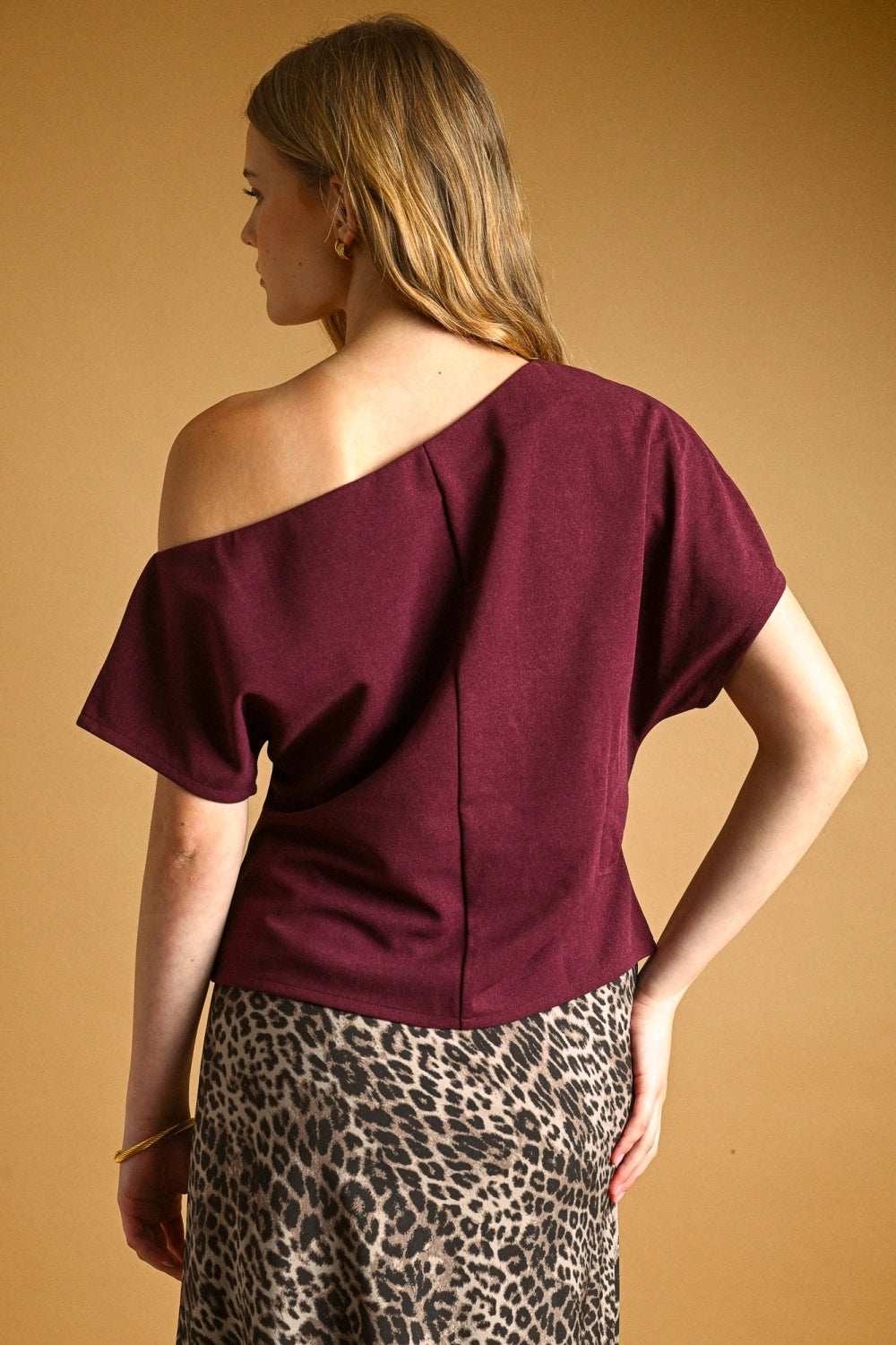 Boat Neck Asymmetric Top - Wine