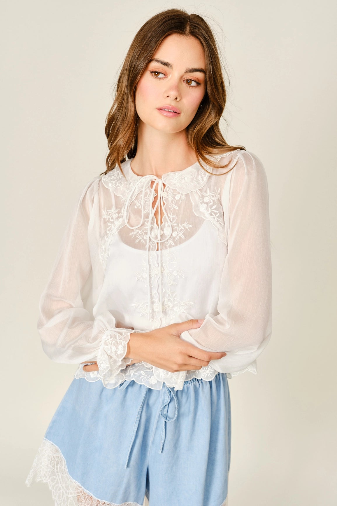 Embroidered Chiffon Blouse