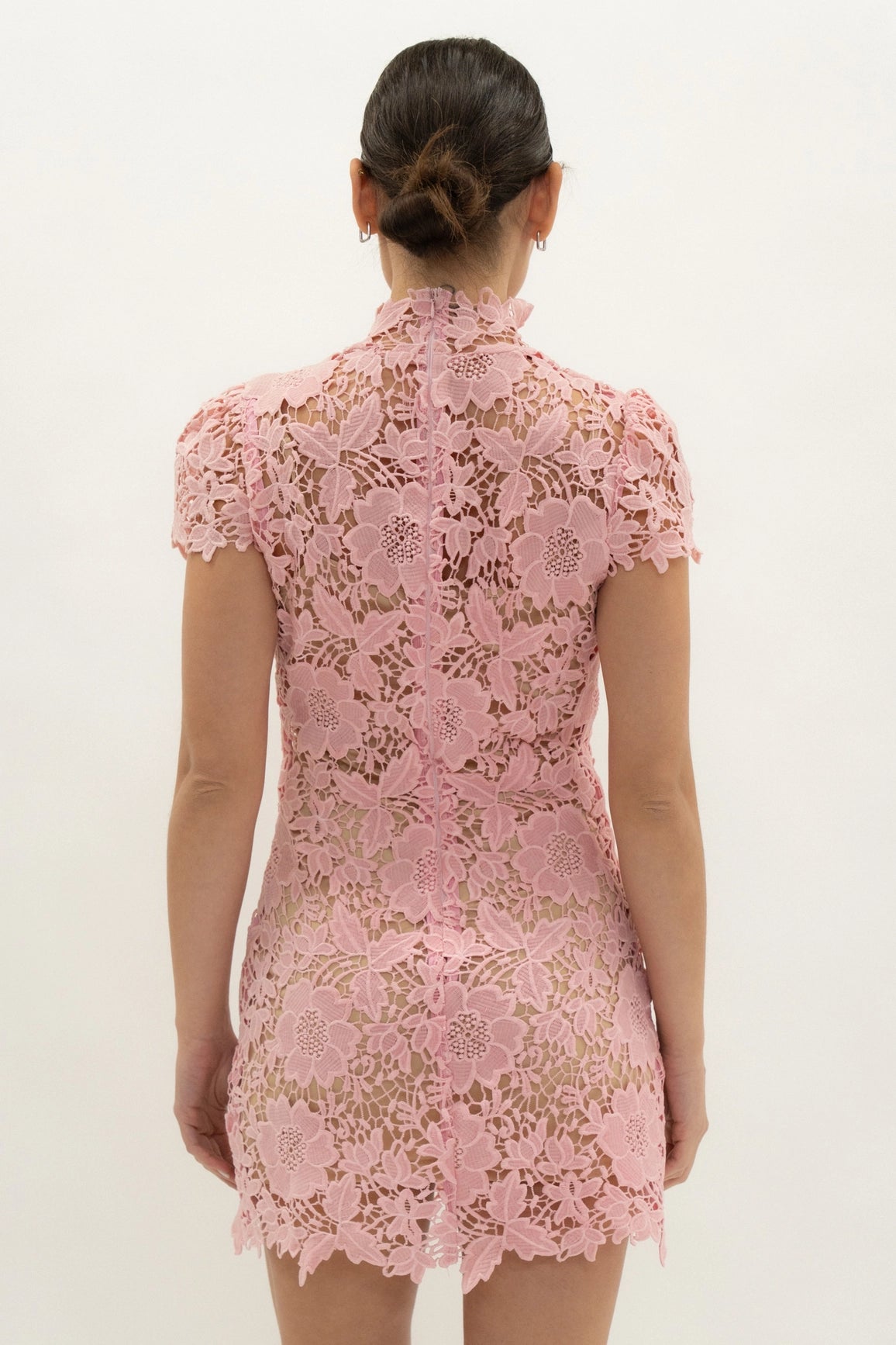 Cap Sleeve Lace Mini Dress - Pink