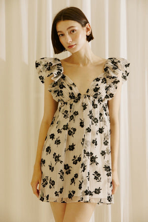 Black Floral Babydoll Mini Dress